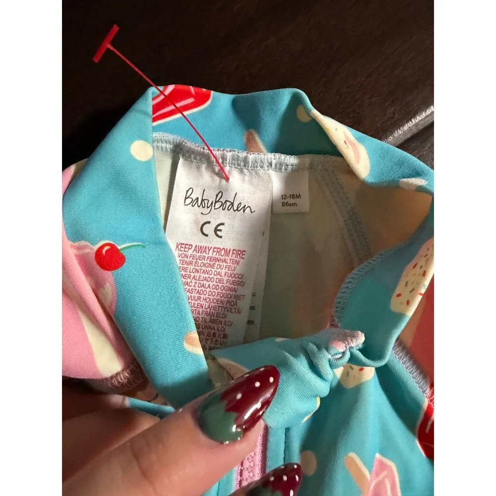 Baby Boden Blue Popsicle Ice Cream Sun Safe Swimsuit Rash Guard 12-18M